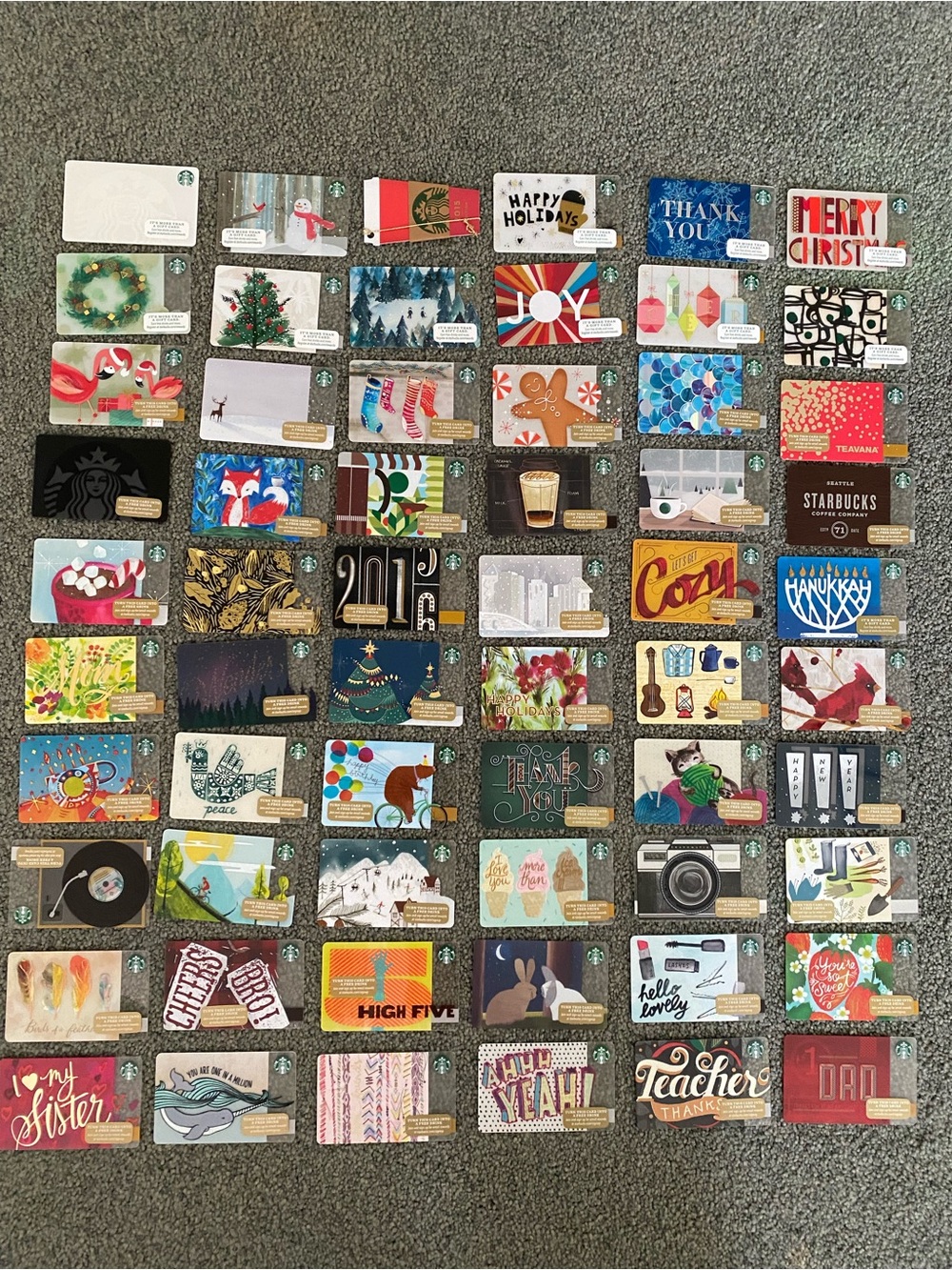 Starbucks 2015 Collection of 60 Holiday Cards.